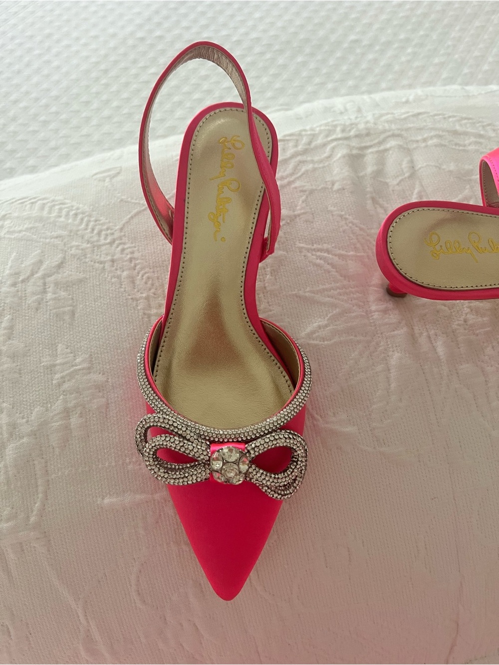 Lilly Pulitzer Neon Pink Crystal Bow Slingback Pumps